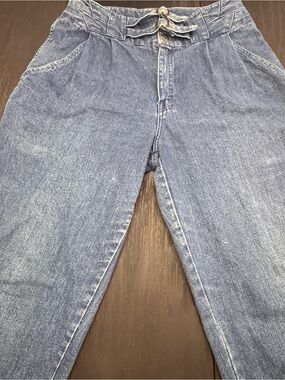 Vintage 70s Brittania Paperbag High Waisted Jeans D Ring Belted Tapered Denim 13